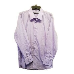 Luxton Mens Sz 17 Purple  Solid Long Sleeve Dress Shirt